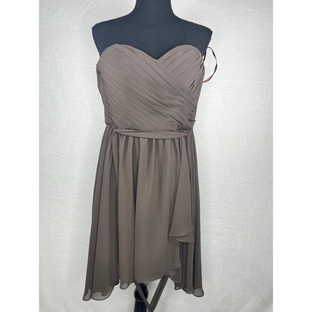Mori‎ Lee by Madeline Gardner Chocolate Brown Chiffon Strapless Dress Size 2